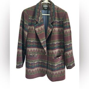 Braetan Vintage Blanket Coat Jacket Blazer Wool Blend Aztec Women's Large